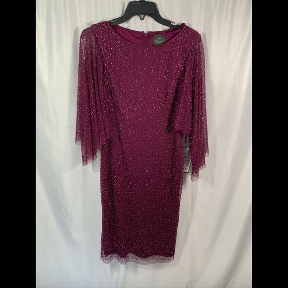NWT $269 Adrianna‎ Papell Embellish Flutter Sleeves Sheath Dress Wild berry SZ 6 - Picture 3 of 12